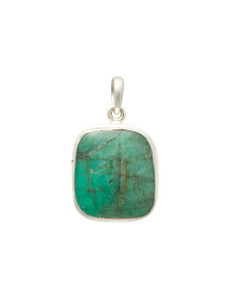 Emerald Pendant - Sterling Silver - Polished Square - No.12