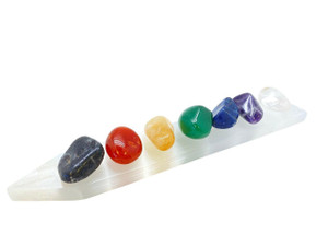7 chakra Set with Selenite Plate Tumbled
