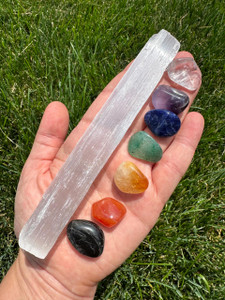 7 chakra Stone Set with Selenite Wand 