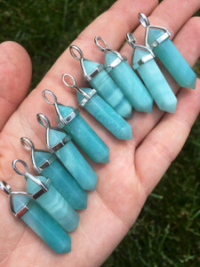 Amazonite Pendant - Polished Point Pendant in Capped Setting