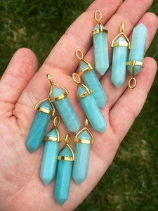 Amazonite Polished Point Pendant in Capped Setting