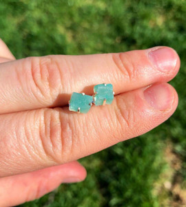 Amazonite Raw Square Stud Earrings - Sterling Silver