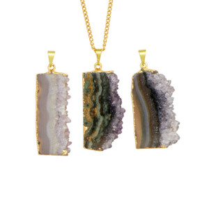 Amethyst Agate Geode Pendant - Gold