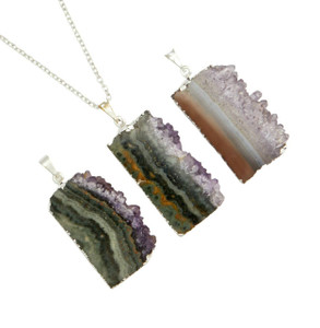 Amethyst Agate Geode Pendant - Silver