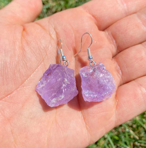 Amethyst Raw Natural Earrings in Drilled Dangle Setting
