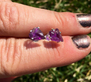 Amethyst Raw Stud Earrings - Sterling Silver