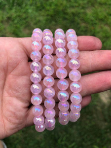 Angel Aura Rose Quartz Elastic Bracelet - 6mm and 8mm Beads