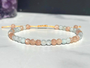 Aquamarine & Peach Moonstone Adjustable Bracelet 