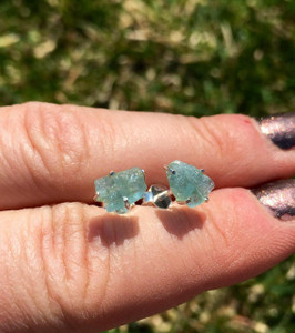 Aquamarine Raw Natural Stud Earrings - Sterling Silver