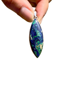 Azurite & Malachite Polished Marquise Pendant - Sterling Silver - No.407 