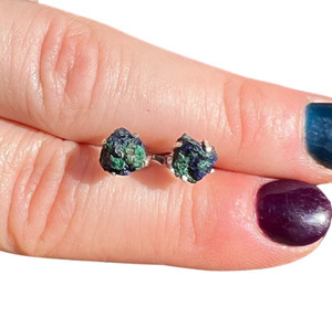 Azurite Raw Stud Earrings - Sterling Silver