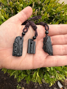 Black Tourmaline Log Pendant on Cord 