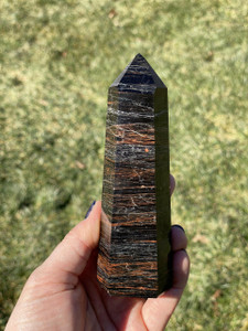 Black Tourmaline Point with Red Jasper - Polished Stone Tower