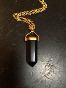 Black Tourmaline Polished Point Pendant in Capped Setting
