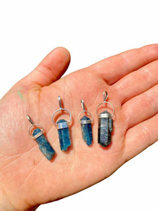 Blue Apatite Raw Natural Pendant in Capped Setting - Sterling Silver