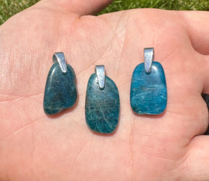 Blue Apatite Tumbled Pendant - Sterling Silver 
