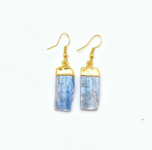 Blue Kyanite Natural Dangle Earrings in Plated Setting
