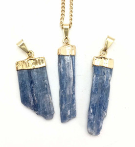 Blue Kyanite Raw Pendant in Plated Setting