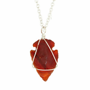 Carnelian Raw Arrowhead Pendant in Wire Wrapped Setting