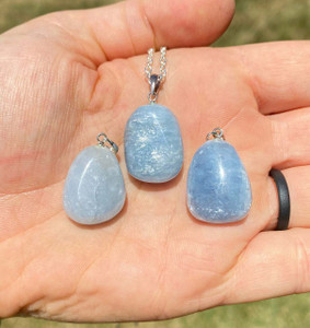 Celestite Polished Teardrop Pendant in Drilled Setting