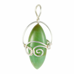 Chrysoprase Polished Marquise Pendant in Wire Wrapped Setting - Sterling Silver - 113