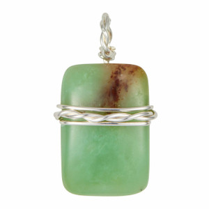 Chrysoprase Polished Rectangle Pendant in Wire Wrapped Setting - Sterling Silver - 112