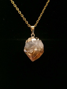 Citrine Treated Raw Pendant in Plated Metal Setting - Gold Color