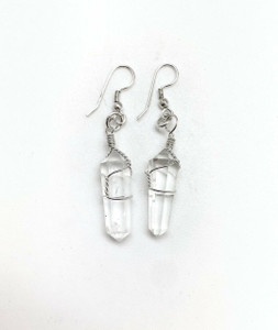Clear Quartz Polished Point Earrings in Wire Wrapped Dangle Setting