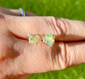 Ethiopian Opal Raw Natural Stud Earrings - Sterling Silver