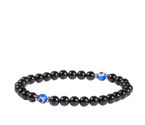 Evil Eye Protection Elastic Bracelet with Black Tourmaline - 6mm Beads