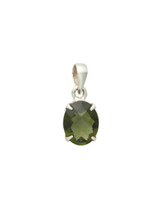 Faceted Moldavite Pendant - Sterling Silver - No.11