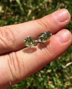 Green Apatite Raw Natural Stud Earrings - Sterling Silver