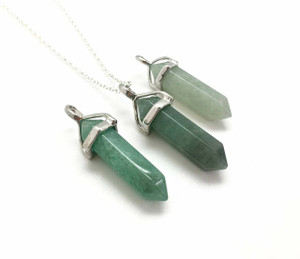 Green Aventurine Polished Point Pendant in Capped Setting