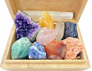 Healing Crystals Set with Wooden Box Raw