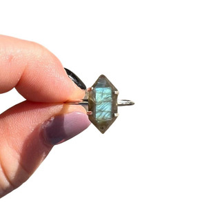 Labradorite Ring in Sterling Silver - Double Terminated Ring 