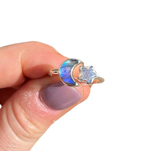 Labradorite Star and Moon Ring in Sterling Silver 