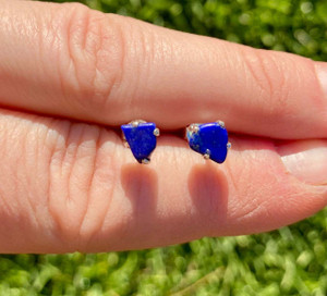 Lapis Lazuli Polished Natural Earrings in Prong Stud Setting - Sterling Silver