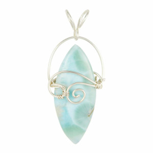 Larimar Polished Marquise Pendant in Wire Wrapped Setting - Sterling Silver - 132
