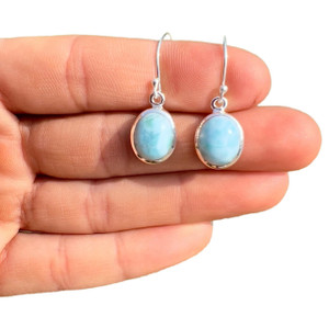 Larimar Polished Oval Dangle Earrings - Sterling Silver - No.1704 