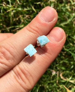 Larimar Raw Natural Stud Earrings - Sterling Silver