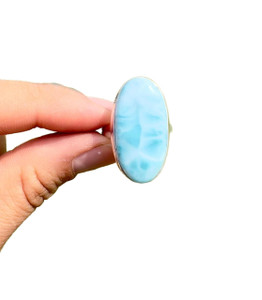 Larimar Ring in Sterling Silver, SIZE: 7 US - Polished Oval Ring - No.1679 