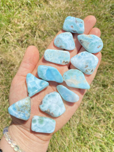 Larimar Tumbled Stone Slice Grade A - Polished Larimar Crystal