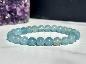 Lemurian Aquatine Calcite Elastic Bracelet - 6mm and 8mm Beads 
