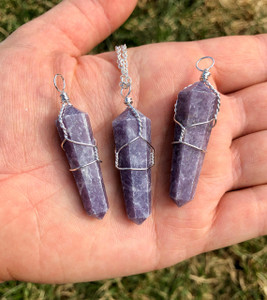 Lepidolite Polished Point Pendant - Wire Wrapped 