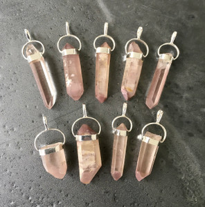 Lithium Quartz Pendant in Sterling Silver Raw Point Pendant in Capped Setting - Sterling Silver