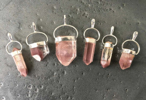 Lithium Quartz Raw Point Pendant in Capped Setting - Sterling Silver