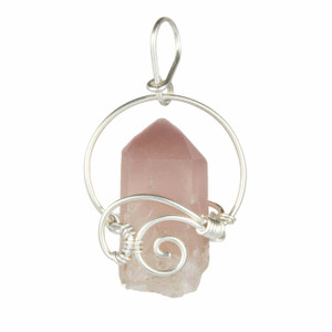 Lithium Quartz Raw Point Pendant in Wire Wrapped Setting - Sterling Silver - 27