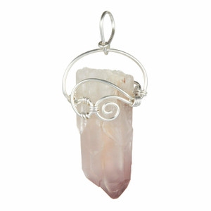 Lithium Quartz Raw Point Pendant in Wire Wrapped Setting - Sterling Silver - 31