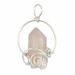 Lithium Quartz Raw Point Pendant in Wire Wrapped Setting - Sterling Silver - 32