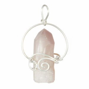 Lithium Quartz Raw Point Pendant in Wire Wrapped Setting - Sterling Silver - 34